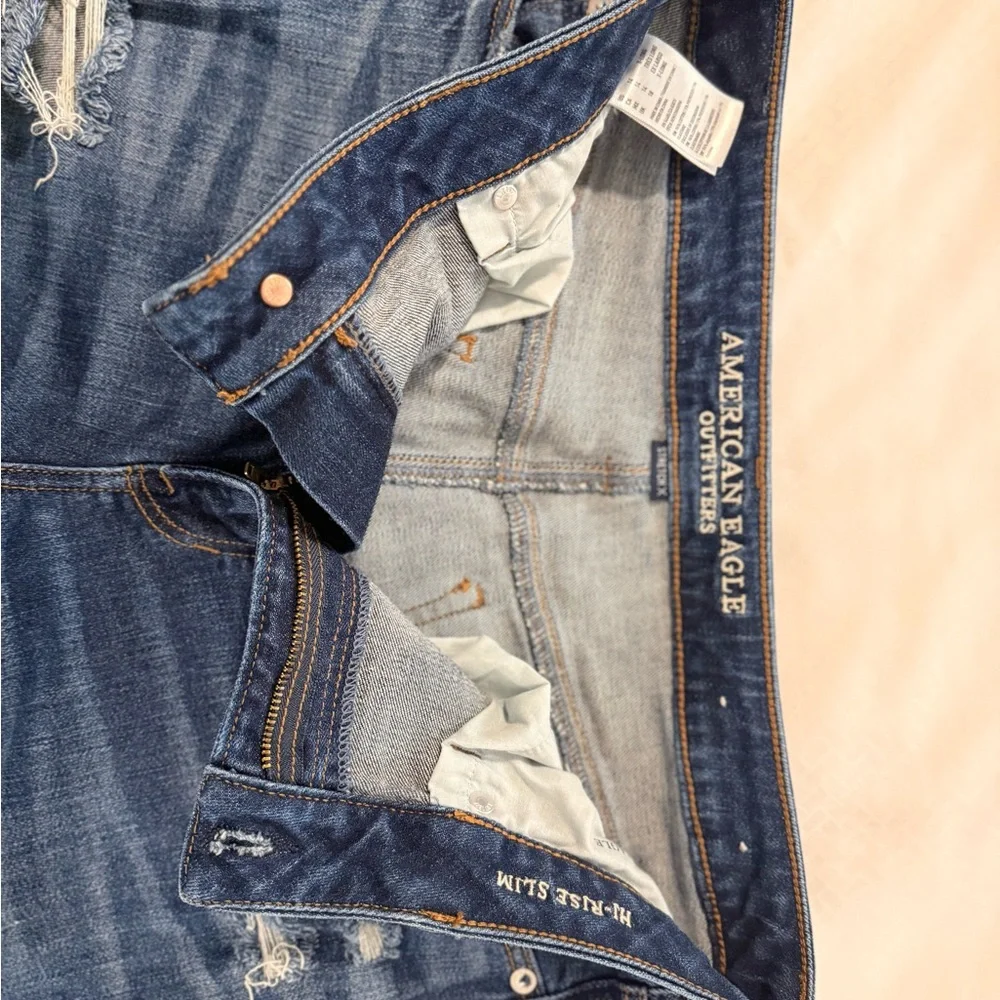 American Eagle Hi-Rise Slim Jeans Size 14 X-Long Distressed Medium Wash - Picture 3 of 4